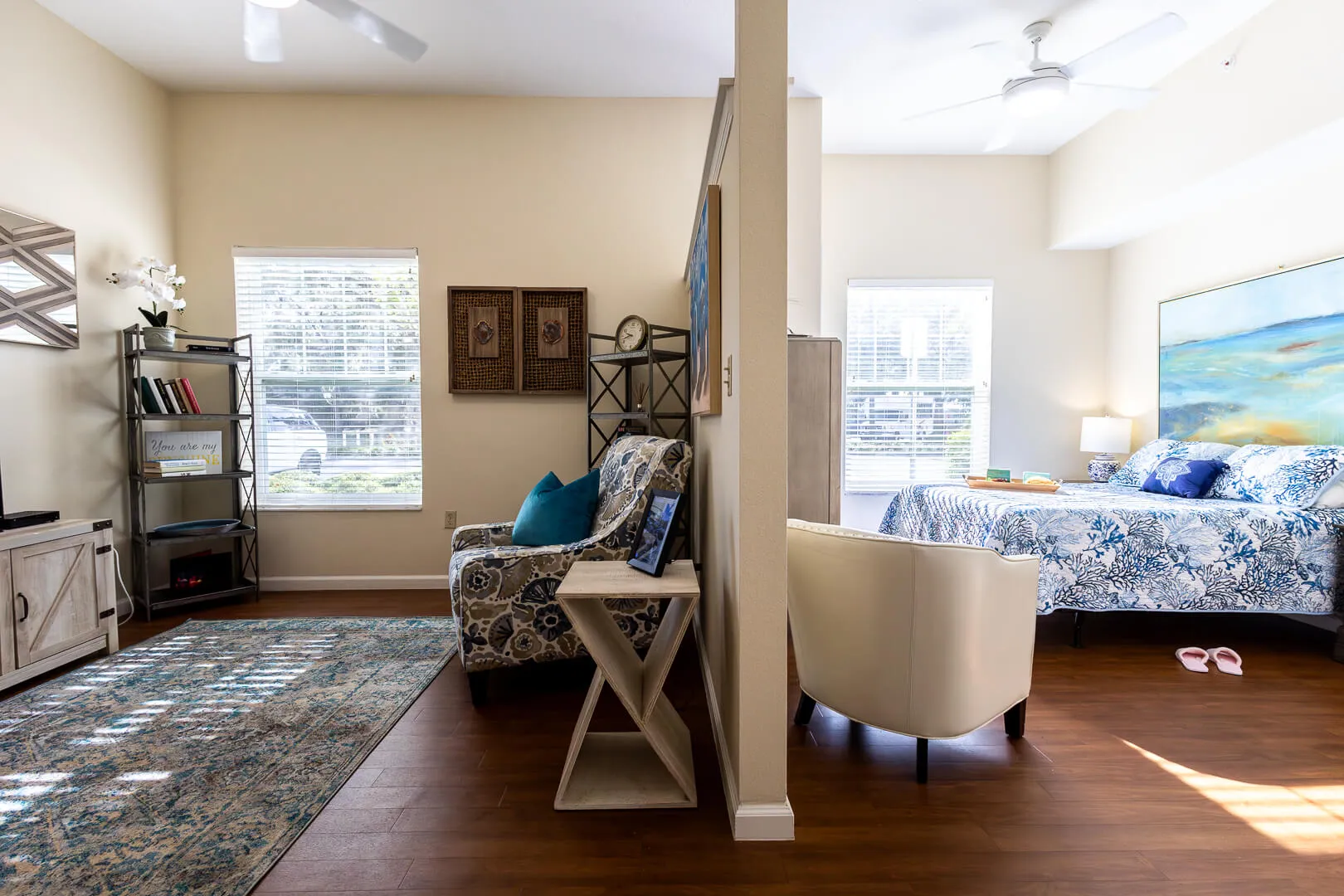 Living Room and Bed Room in Assisted Living Apartment