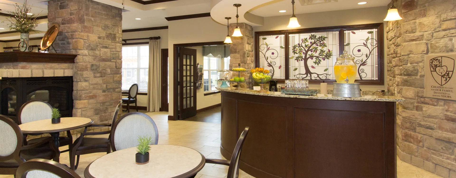 Mingle and converse with old and new friends alike in the bistro at Bickford of Ames, Bickford of Aurora, Aurora, IL