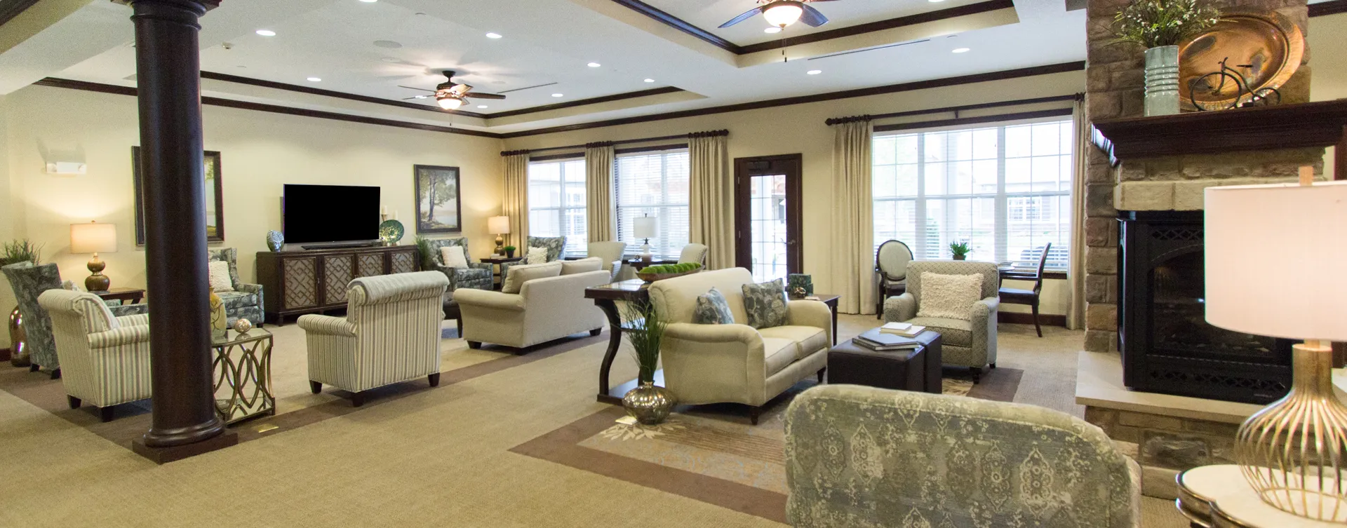 Socialize with friends in the living room, Bickford of Aurora, Assisted Living in Aurora, IL